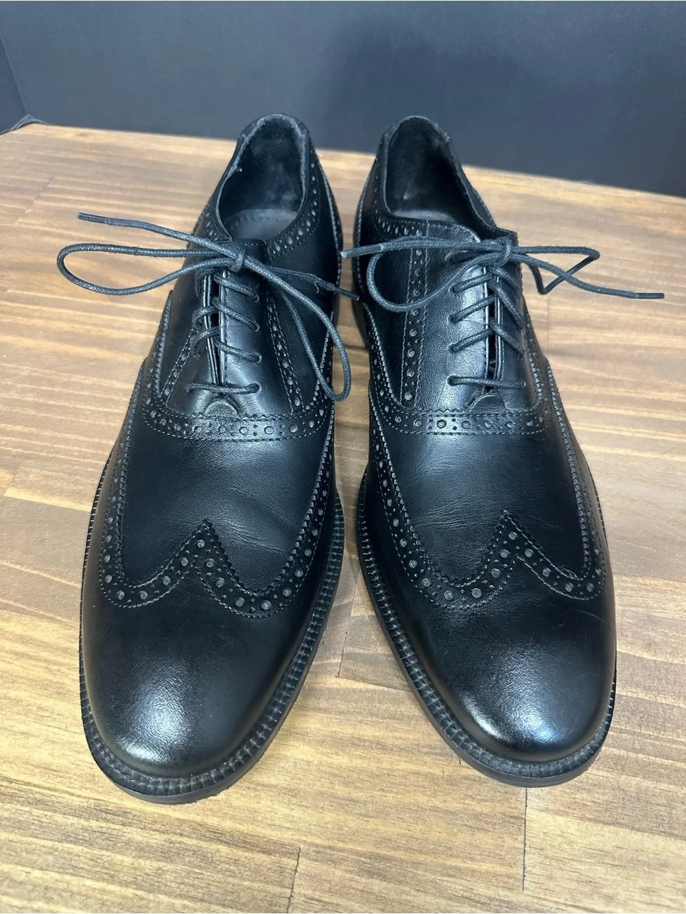 Cole Haan Black Leather Wingtip Oxford Shoes